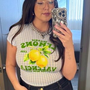 ASOS Light Blue Gingham Lemon Graphic Crop Top